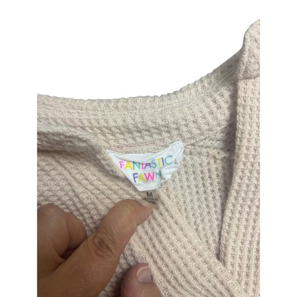 Fantastic Fawn Beige Waffle Knit Henley Top Women’s Size M Long Sleeve Boho - Picture 2 of 7